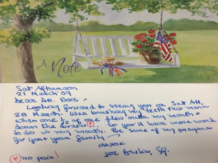 Handwritten thank-you card from a patient