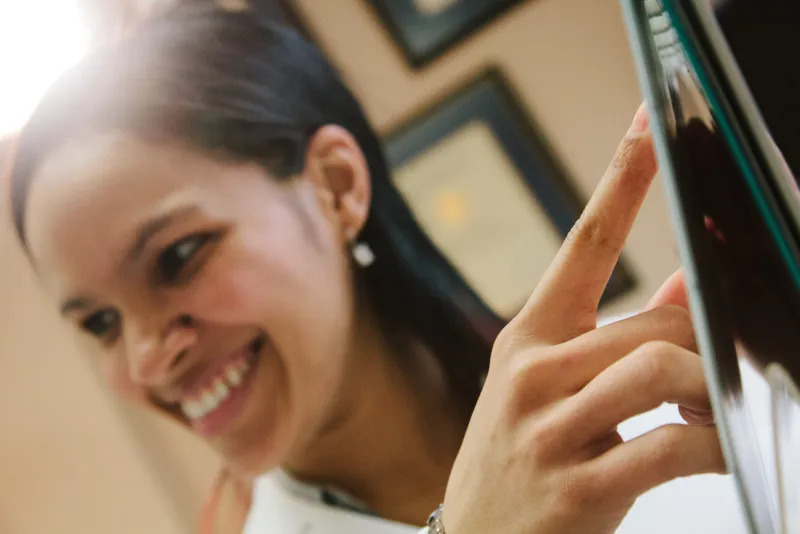Patient smiling while reviewing information